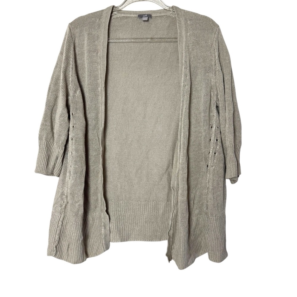 J. Jill Linen Short Sleeve Knit Cardigan in Tan Color Size Large.